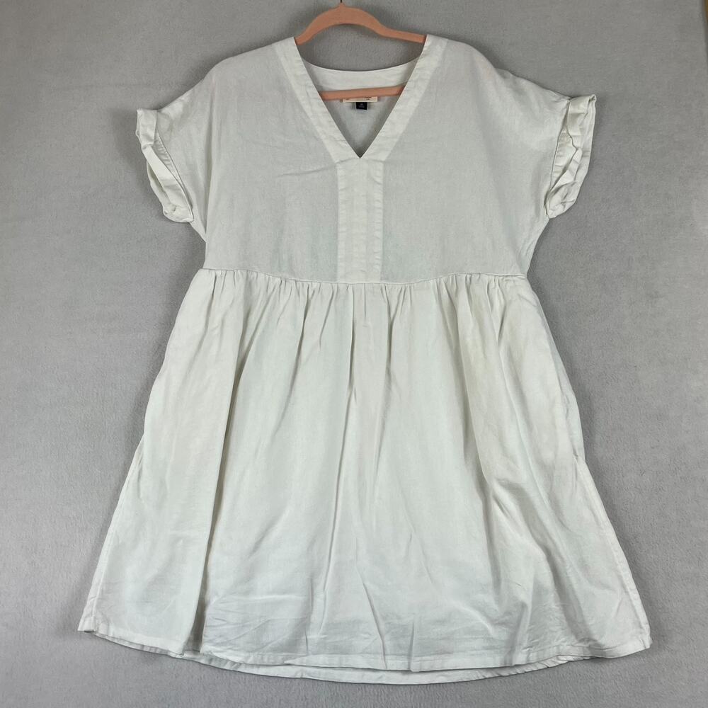 Universal Thread White Solid T-Shirt Dress Womens M Short Sleeve V-neck Linen